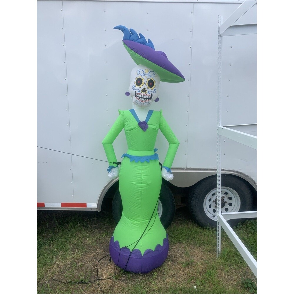 Gemmy 84” Tall Light Up Day of The Dead Woman Halloween Yard Inflatable
